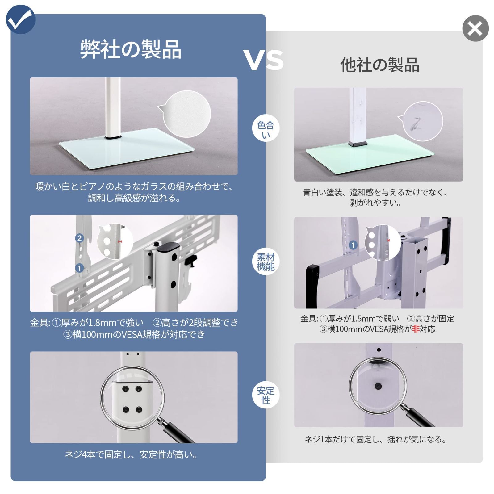 FITUEYES テレビスタンド 32～60インチ対応 壁寄せテレビスタンド 高さ