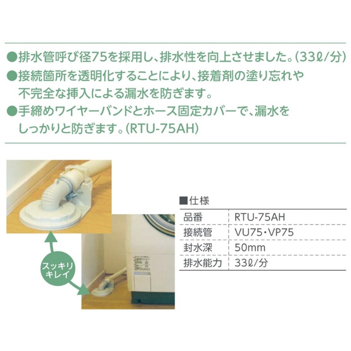 レジナロック RTU-75AH 床排水トラップ 洗濯機 排水口 HRDEVELOPMENT_JP