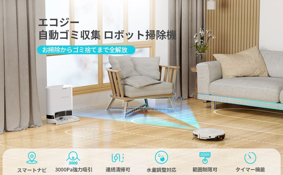 ecozy ロボット掃除機 読み解き 水拭き 両用 自動ゴミ収集