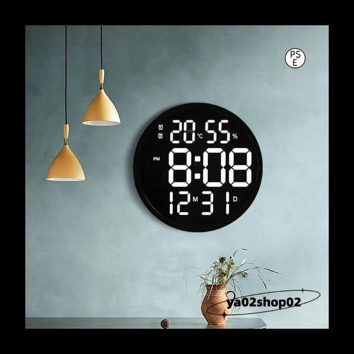 壁掛け時計 時計 掛け時計 LED 温度湿度計 日付表示 LEDデジタル 電子壁掛け時計 照明 ウォールクロック シンプル リビング 部屋飾り