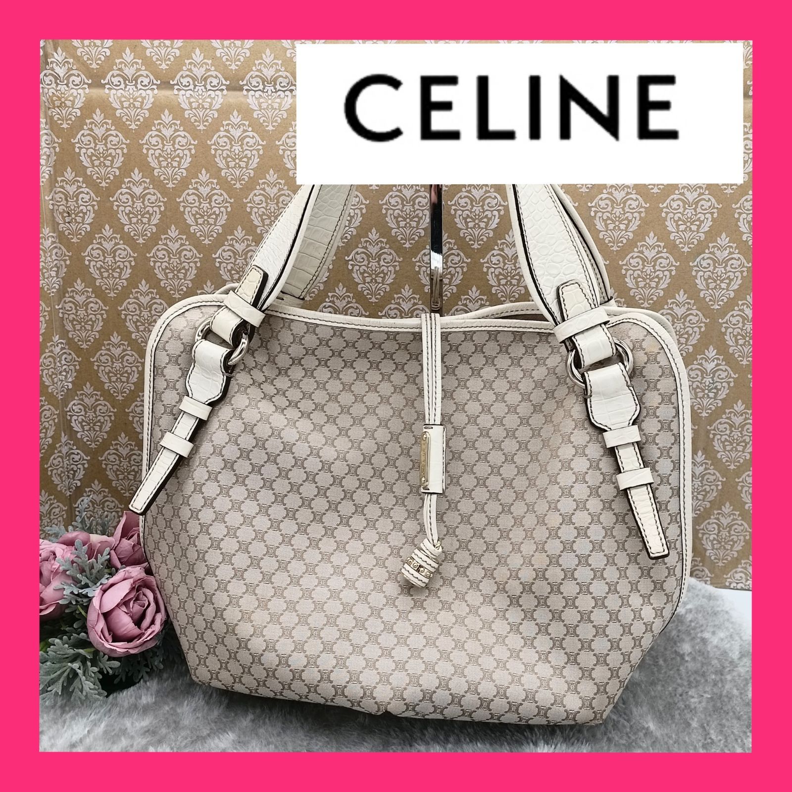 美品 CELINE 受けよ A4収納可 トートバッグ ビタースウィート マカダム  