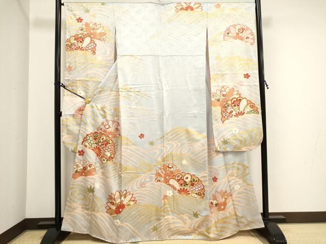 平和屋着物○訪問着 駒刺繍 雲取り草花文 金彩 正絹 逸品 CAAX4460ut