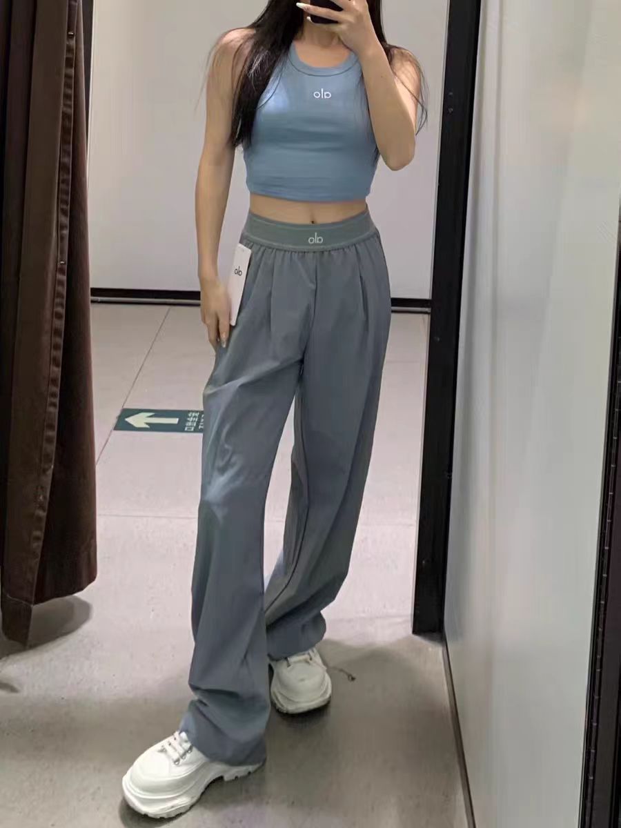 正品未使用alo ブルーワイドパンツ アロー ヨガSサイズ Alo Yoga パンツ ボトム トラウザー アローヨガ ゆったり ワイド
