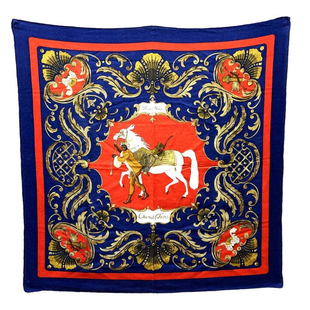 HERMES エルメス カレ90 スカーフ scarf Cheval Turc トルコの馬 レッド ネイビー カシミヤ レディース メンズ ファッション ヴィンテージ