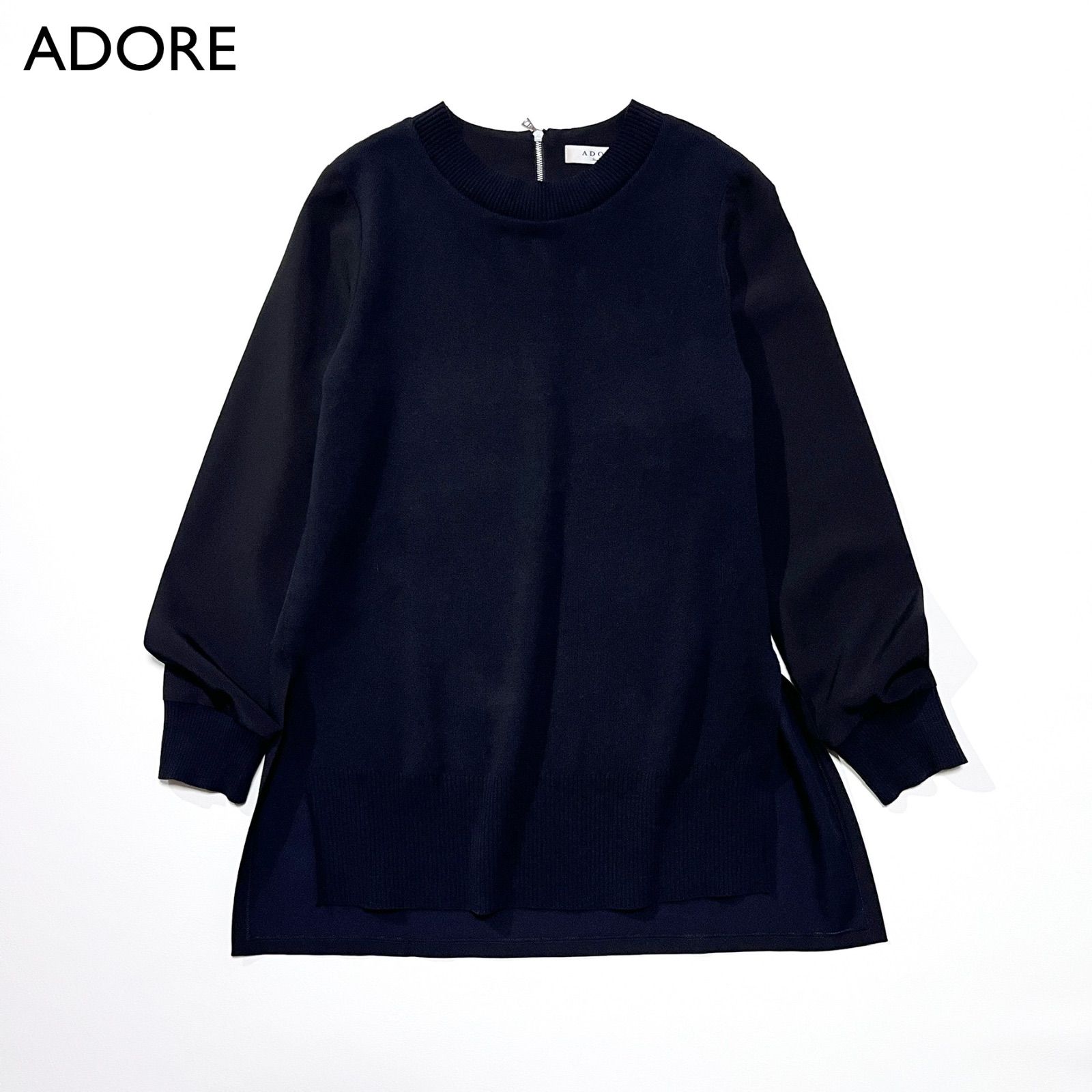 g42 ADORE シフォン切替ジョーゼットプルオーバー　長袖　ジップアップ cg42 ADORE シフォン袖切替ジョーゼットプルオーバー 長袖