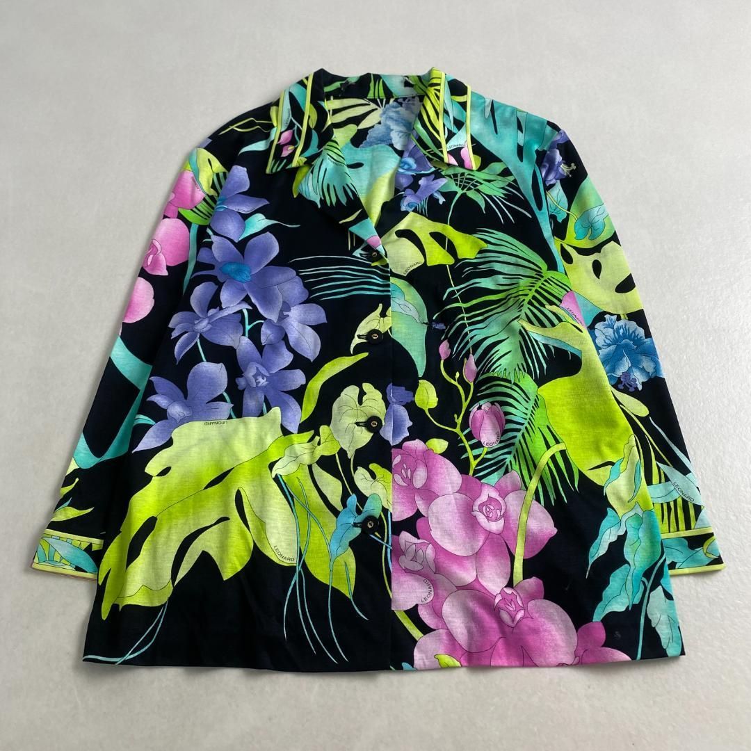 レオナール シャツジャケット 花柄 鮮やか ブラック LEONARD FASHION