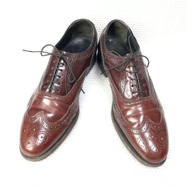 メンズ70s?ビンテージ品★フローシャイムFlorsheim★サイズ9D★26.5-27.0cm★フルブローグ ビジネスシューズ★赤茶◆is6-34 #BUZZBERG　-is6-34-5th