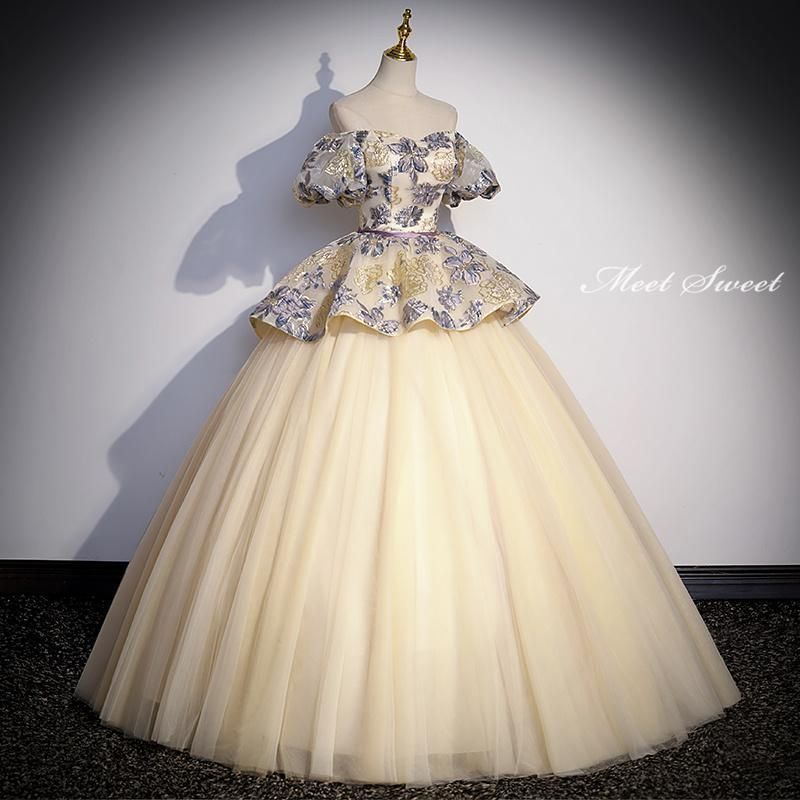 ドレス 編み上げ シャンパン 花柄 ステージドレス ロングドレス 結婚式 二次会 発表会 演奏会 ウェディングドレス ウエディングドレ WWW_SUPERTOOLSSHOP_NL