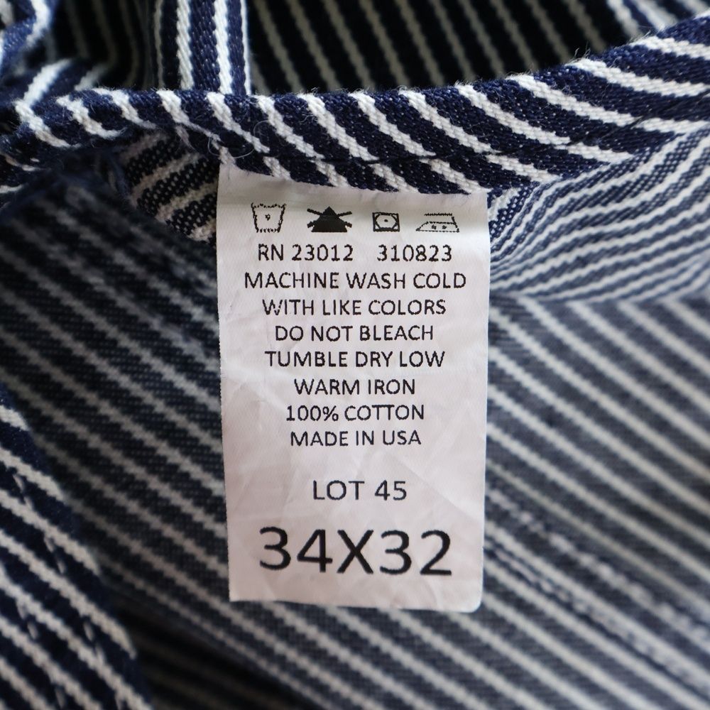 NO BRAND ノーブランド ROUND HOUSE ラウンドハウス ヒッコリーストライプ オーバーオール ネイビー ホワイト KIN-KAAI_COM