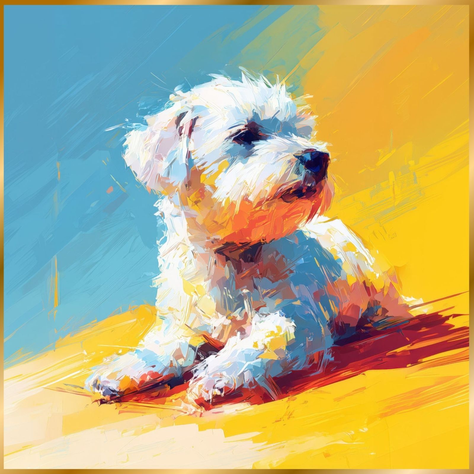 ビションフリーゼ犬とビーチのスケッチ No.3 海 犬の絵 犬のイラスト おしゃれ ミニマリスト ミニマリズム シンプル インテリアアート ペットロス うちの子 記念日 アートポスター ギフト プレゼント