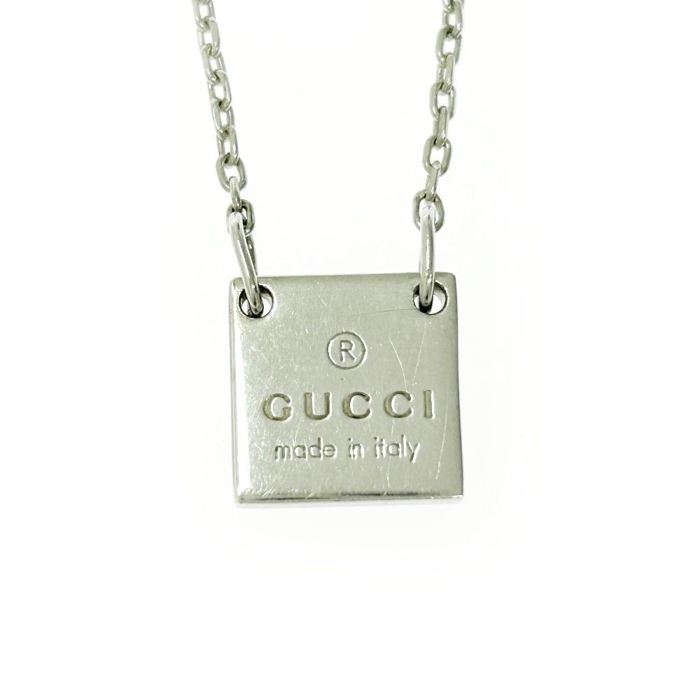GUCCI グッチ シルバー ロゴ スクエアプレート ネックレス 6.0g 925刻印 407864 ネックレス