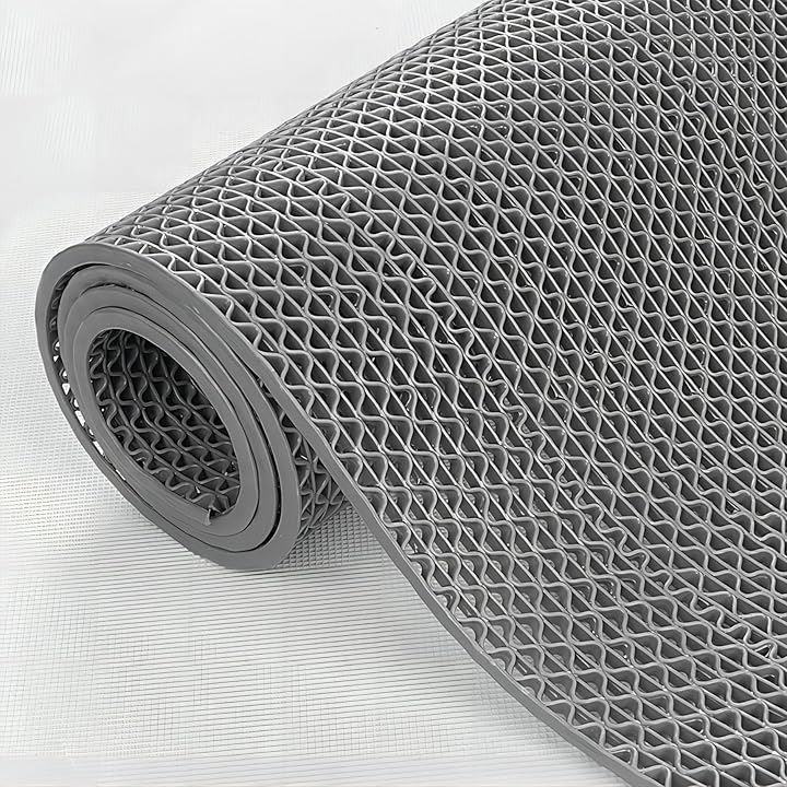 PANCY 業務用滑り止めマット PVC ゴムマット 歩行滑り止めマット 厚さ4.5mm 透水マット 穴あき 風呂マット プール下マット 玄関マット 屋外 抗菌 速乾(グレー, 1.2X10M)