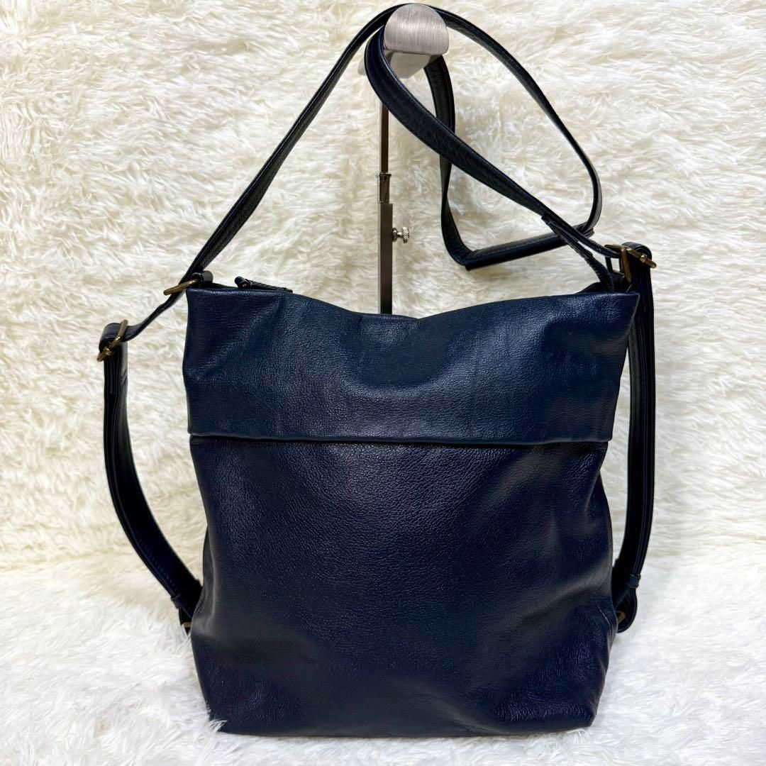 美品 マザーハウス ヨゾラ 2way リュック ショルダー ネイビー レザー 美品✨ マザーハウス ヨゾラ ショルダーバッグ 2way リュック