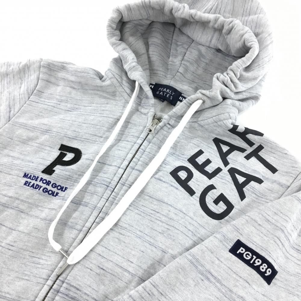 美品】パーリーゲイツ ジップパーカー 杢ライトグレー 肩ロゴプリント