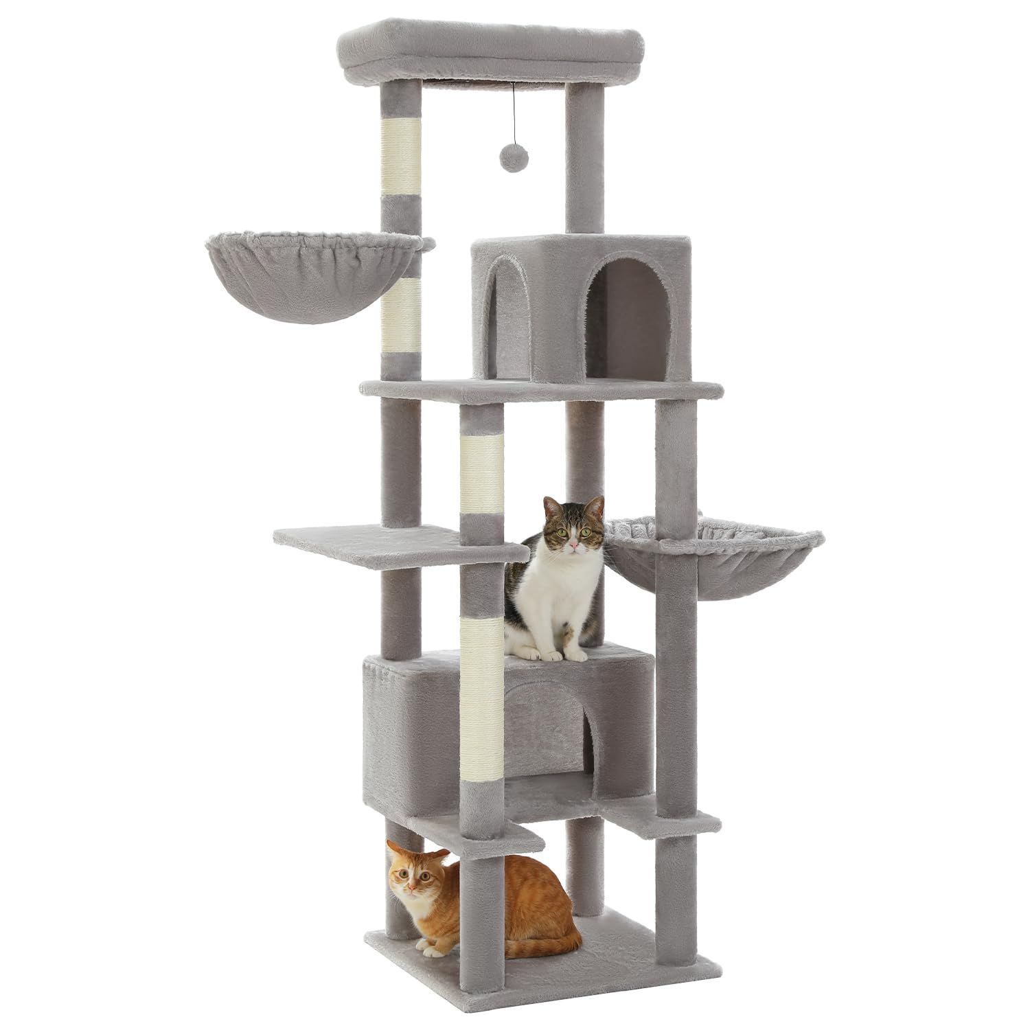 セール PAWZ Road キャットタワー 多頭飼い 大型猫用 スリム 猫タワー 大型 爪研ぎ 麻紐 ハンモック 据え置き 省スペース 人気 おしゃれ かわいい シンプル おもちゃ 運動不足 安定 頑丈 大型猫 - グレー 170cm