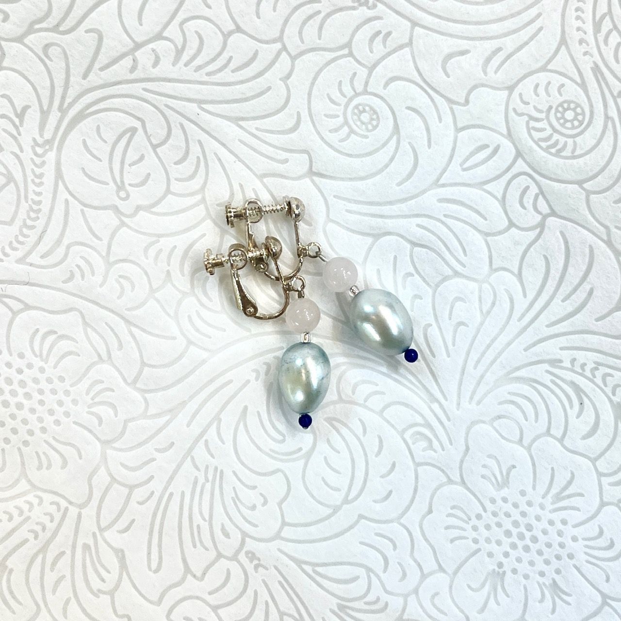 プレゼント パール イヤリング 藍染 藍パール 本藍染 〈 ピアス に変更  