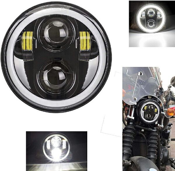 ハーレー　5，75 LED ヘッドライト イカリング エンジェルアイ LED プロジェクターヘッドライトHi / Lo電球用 5-3/4 LED スポーツスター　ダイナ　ツーリング　ソフテイル Harley Davidson