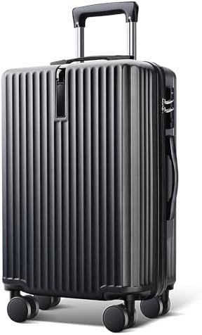 [BARGOCH] スーツケース 大容量 超軽量 キャリーケース キャリーバッグ 隠しフック機能 ABS+PC 耐衝撃 静音 360度回転 ファスナー式 TSAロック搭載 修学 旅行 宿泊 ビジネス 出張 (ブラック, Mサイズ/60L（3～5泊))