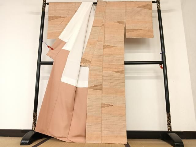 平和屋着物○上質な紬 絞り 段違い文 正絹 逸品 AAAZ0255zg