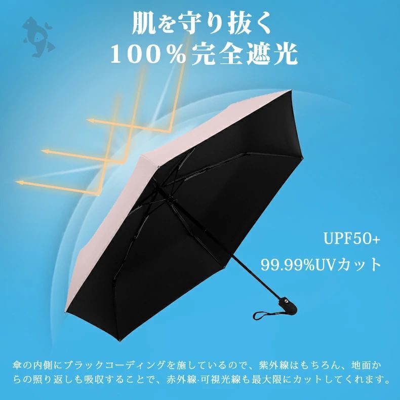 日傘 折りたたみ 完全遮光 自動開閉 超軽量 227g 遮光 断熱 折り畳み傘 晴雨兼用 6本骨 uvカット 紫外線カット 遮光率100％ 日焼け対策  撥水 傘 雨傘 軽い おりたたみ かさ コンパクト メンズ レディース 涼しい メルカリ