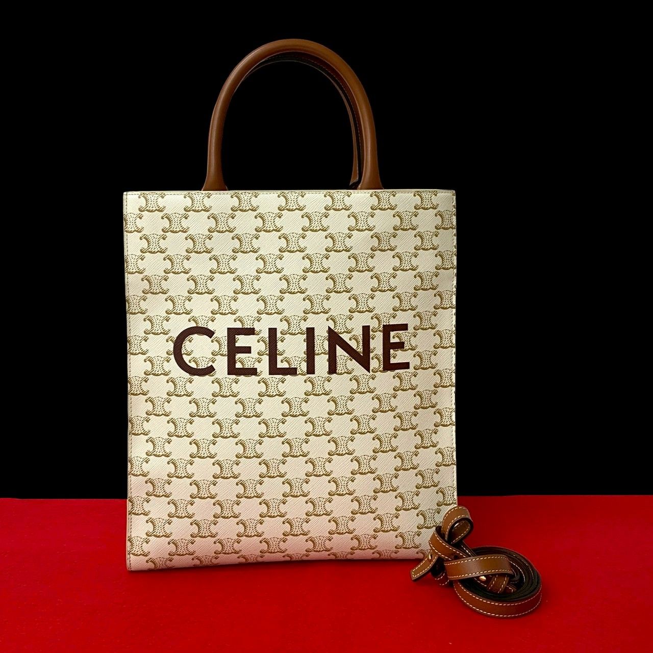 極 美品 CELINE セリーヌ バーティカル カバ スモール レザー