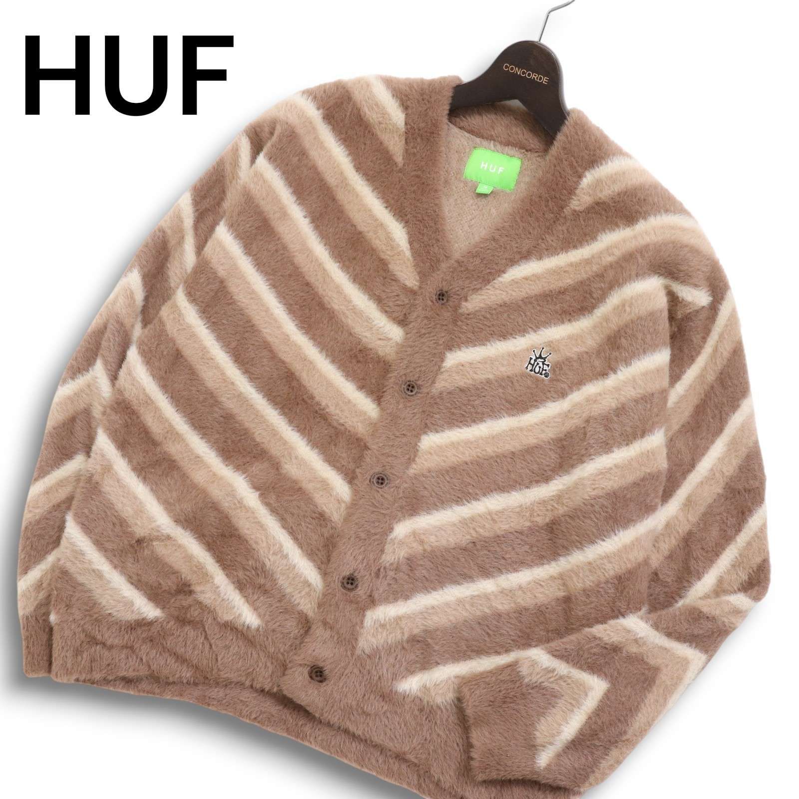 HUF ハフ 秋冬☆ シェブロン ストライプ ボア ニット カーディガン Sz 