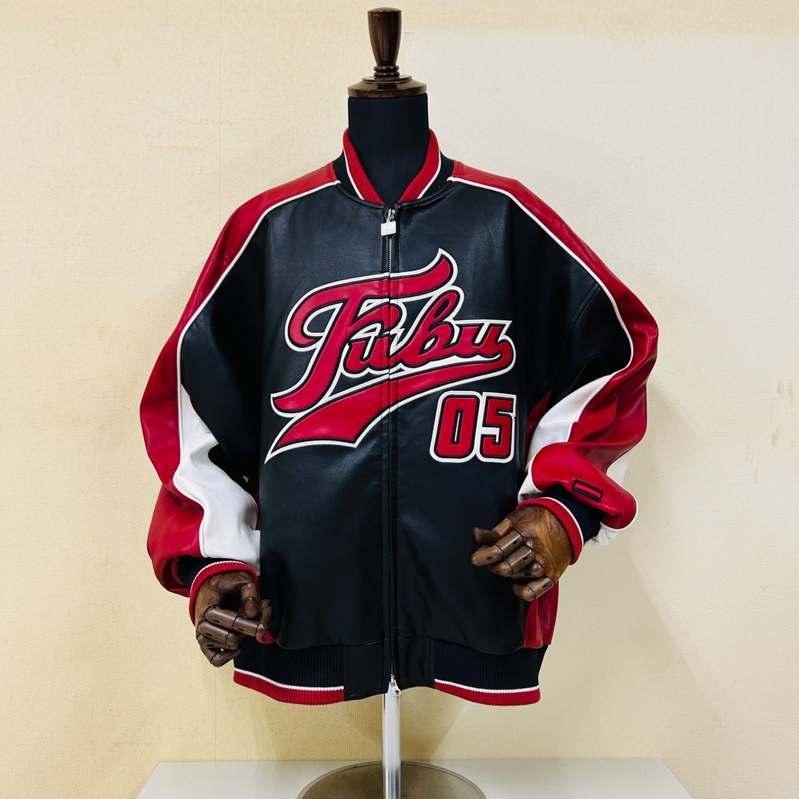 新作】【FUBU／フブ・Faux Leather Game Jacket（レッド）】ストリート