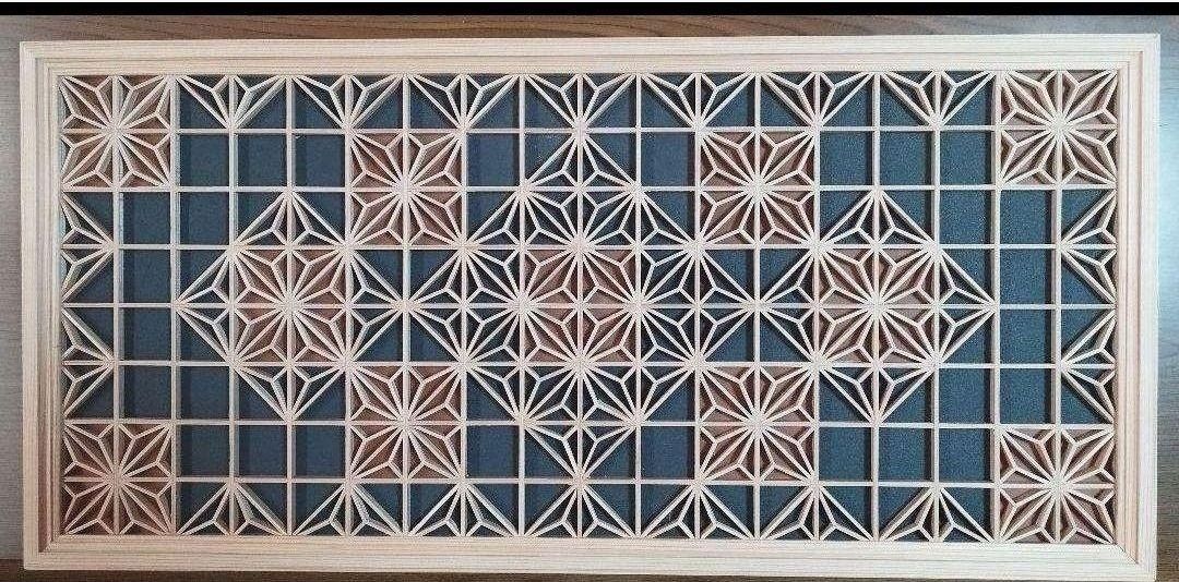 115 ❣️特価❣️麻の葉組子入り　3枚一組　木製額縁 115 麻の葉組子入り 3枚一組 木製額縁 麻の葉 ｜ 吉祥組子