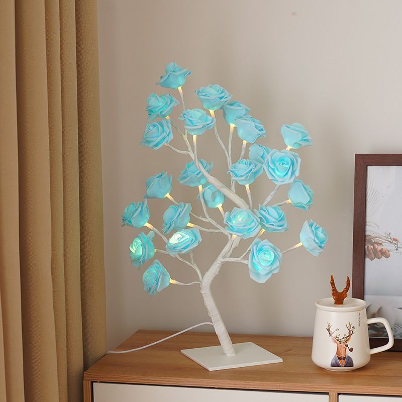 テーブルライト 置物 LED 薔薇の木 ブラック ホワイト USB充電 水色 テーブルライト 置物 オブジェ LED ツリー 水色の薔薇の木 かわいい 木