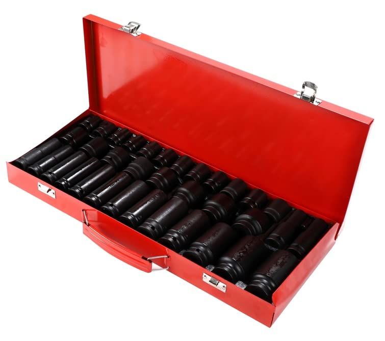 インパクト ソケット セット 35個 六角 1|2 12.7mm ディープ ビット ショート 収納 ボックス ケース 付き