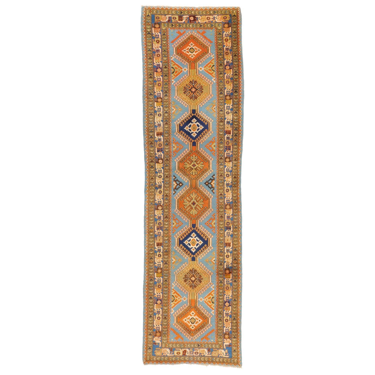 トルバトジャム 1950年代 2970×850mm セミアンティーク ダイヤモンドモチーフ 手織り 一点物- carpet-アンティークペルシャ絨毯 ヴィンテージラグ専門店 送料無料