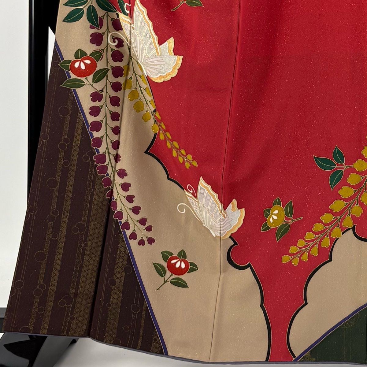 振袖フルセット 身丈165.5裄68.5 豪華振袖 金彩 熨斗花蝶文 逸品 名品 振袖 身丈164cm 裄丈66cm M 袷 蝶 橘 銀通し 金銀彩 赤 正絹