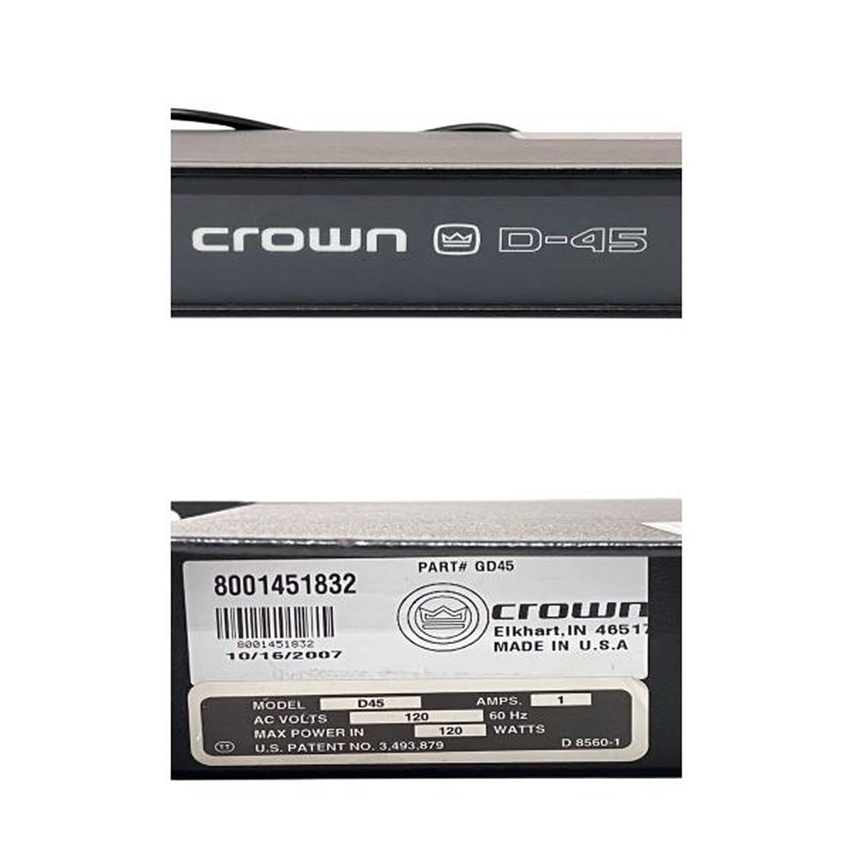 CROWN / AMCRON D-45 Made in USA 名機 crown D-45 パワーアンプ made in
