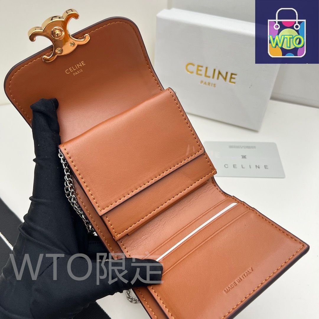 Celine トリオンフ チェーンウォレット 10999 本革&チェーン付き ブラックプリントデザイン -WT 0輸入