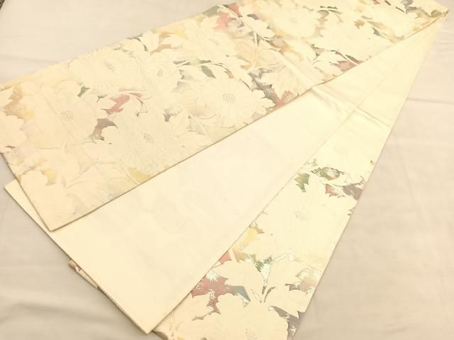【作り帯二部式・飾り結び】六通柄袋帯 立涌に雲取り菱模様 正絹 #526 平和屋着物◎六通柄袋帯 唐織 雪輪草花文 黒地 金銀糸 正絹 逸品