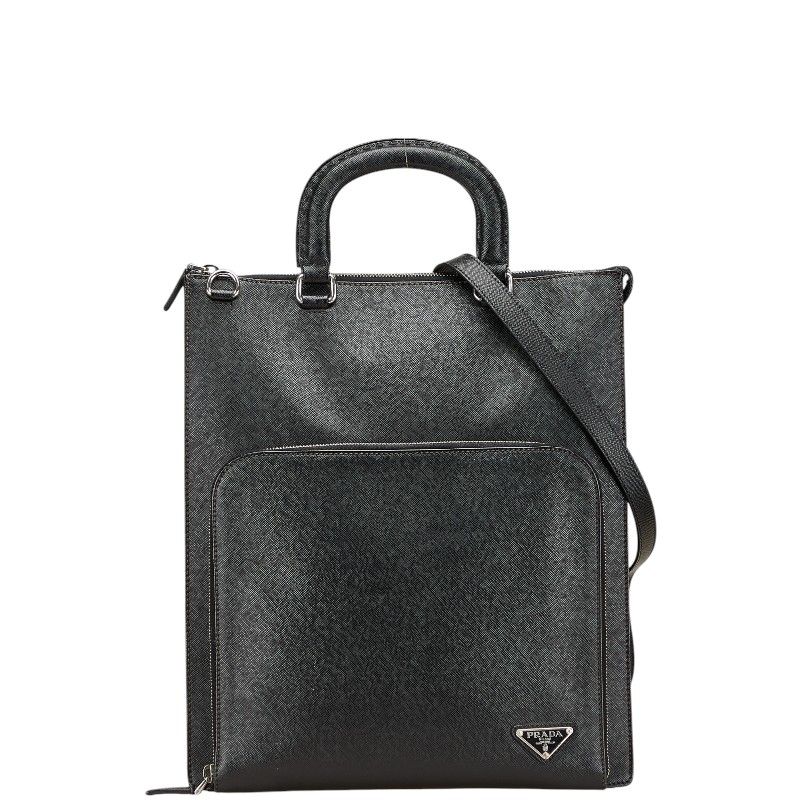 PRADA ビジネスバッグ 三角プレート 大容量 2way 黒 白タグ 鍵付 プラダ 三角ロゴプレート ビジネスバッグ ショルダーバッグ 2WAY