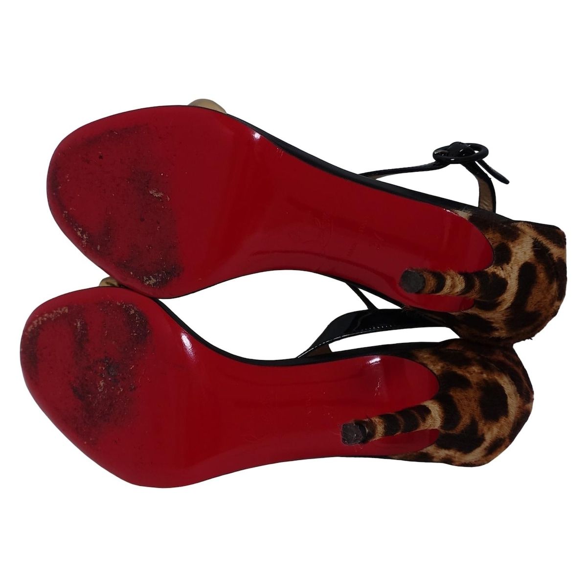 CHRISTIAN LOUBOUTIN クリスチャンルブタン サンダル 37 レディース - 黒×ゴールド×マルチ 豹柄 レザー KIN-KAAI_COM