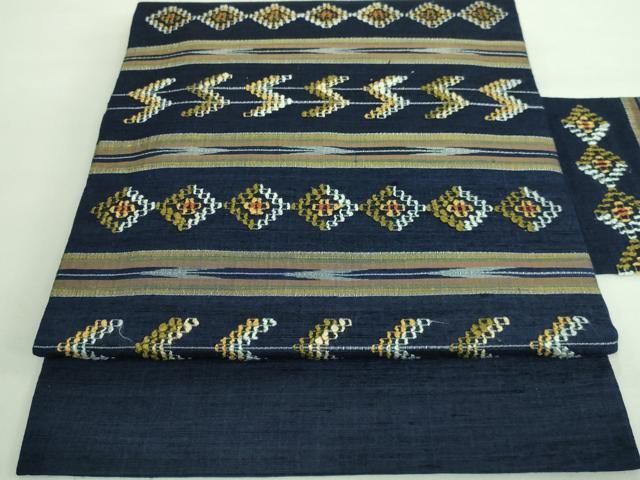 平和屋着物□極上 本場琉球 読谷山花織 紬地 九寸名古屋帯 逸品  