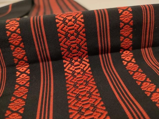 平和屋着物▽本場筑前博多織 名古屋帯 反物 間道 黒地 証紙付き 正絹