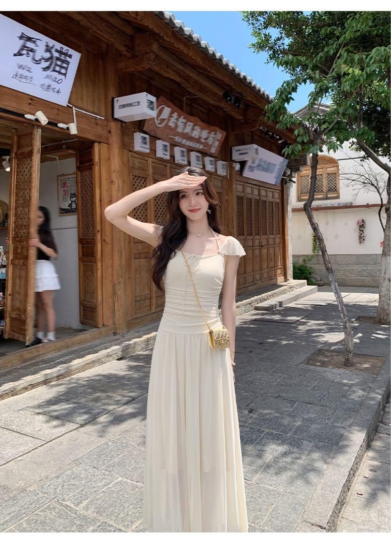 春のスクエアネックスカートモテ服ロングワンピ上品セクシー高見えアイテム