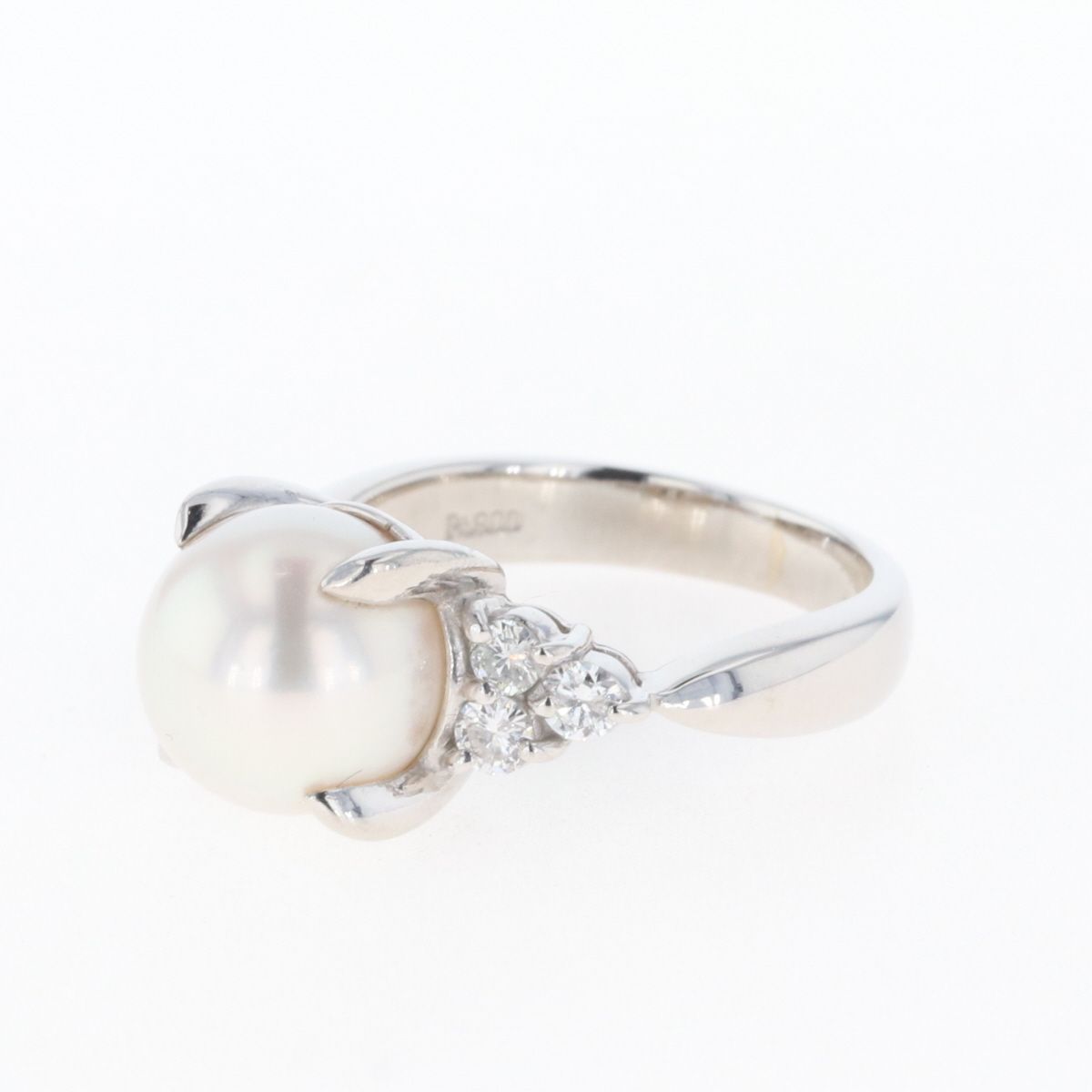 パール デザインリング プラチナ 指輪 メレダイヤ 真珠 リング 7.5号 