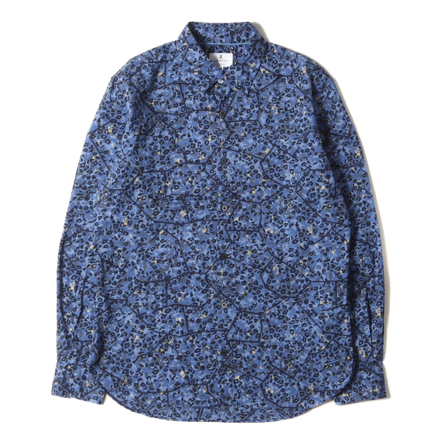 LANVIN en Bleu ランバンオンブルー シャツ サイズ:46 ジオメトリック 刺繍 レオパード カモ ドレスシャツ 156751 7200 総柄 ブルー系 日本製 トップス カジュアルシャツ 長袖【メンズ】