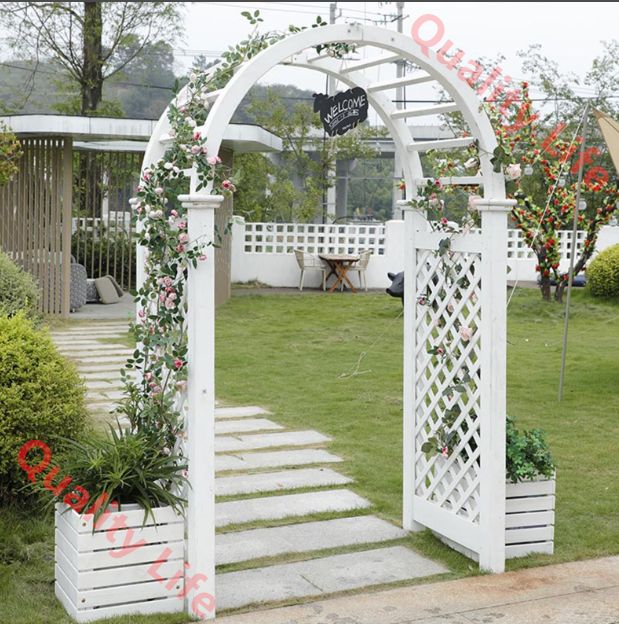 ガーデンアーチトレリス 木製ガーデンアーバー ローズウェディングアーチ 屋外トレリスパーゴラ パティオ芝生ブライダルパーティーセレモニー装飾用 Color White STEELWINDOWSANDDOORS_COM