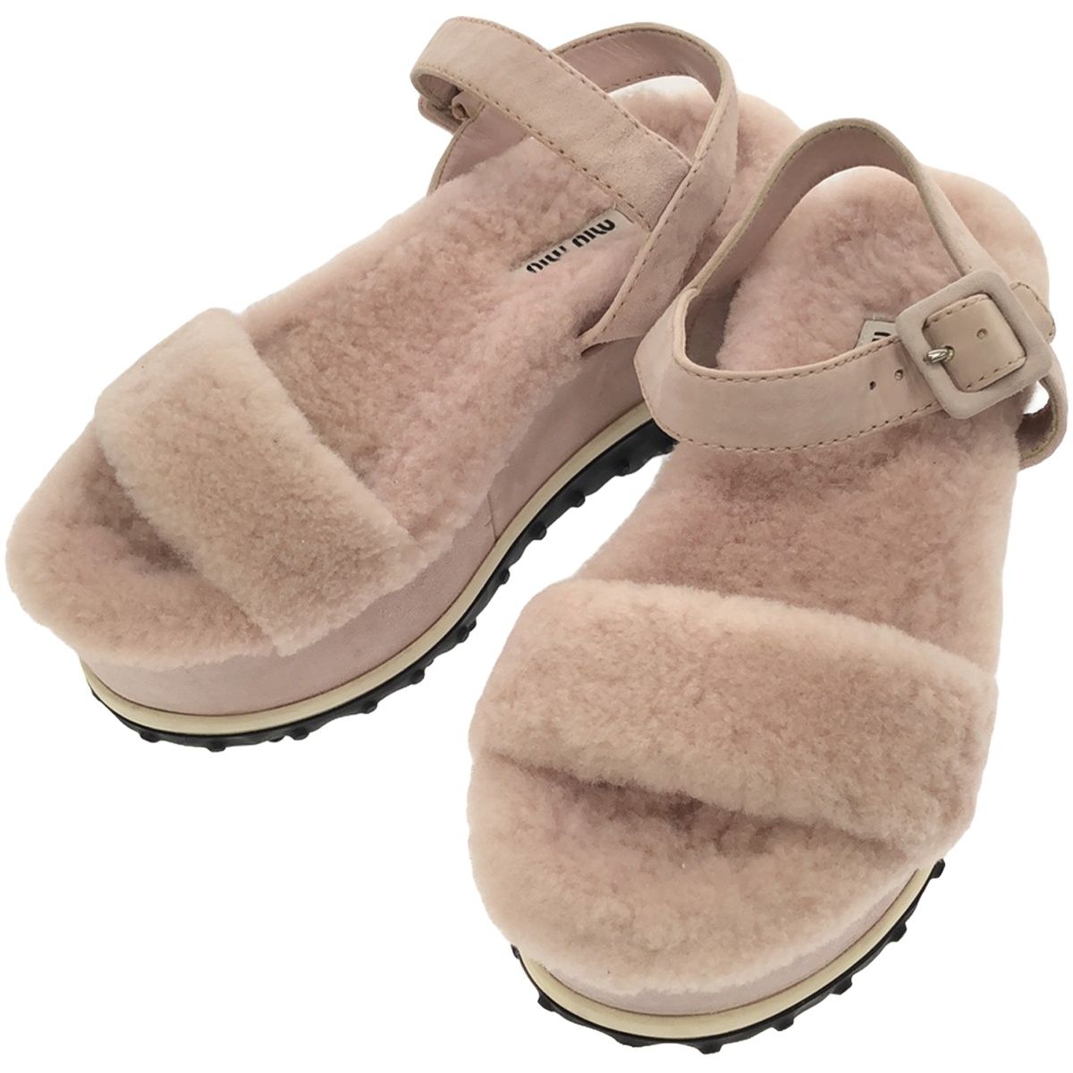 miu miu ミュウミュウ プラットフォームレザーボアサンダル 08830  