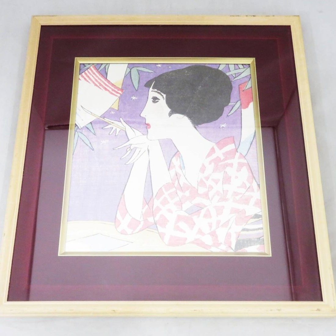 竹久夢二、『恋慕夜曲』、希少な画集画、新品高級額・額装付、状態良好 竹久夢二、『恋慕夜曲』、希少な画集画、新品高級額・額装付