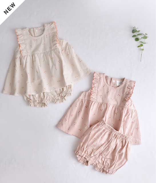 新品　『coto cotte　寶屋』さくらんぼPT ミルキースーツ　80cm　ベビー　セットアップ　　ベビー　子供服 ベビーアイテム　チュニック　ワンピース　赤ちゃん　BABY　baby ベージュ　ホワイト