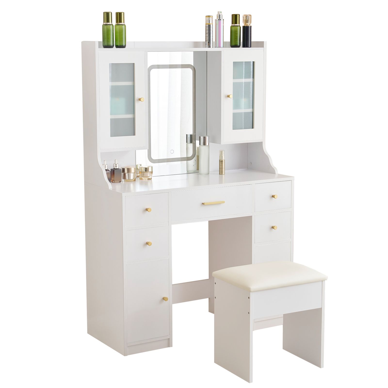 新品】女優ミラー 3色LED サイド収納付 ドレッサーセット