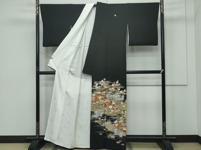 平和屋本店 上 創業460年 千總 黒留袖 駒刺繍 草花風景文 金彩 CZAA3991s5