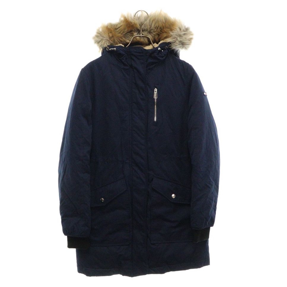 TOMMY JEANS (トミージーンズ) フーデッド 裏地ボア切替 中綿 ジップアップジャケット ネイビー