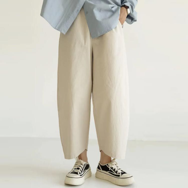 ツイル地 ゴムウエスト 体型カバー ワイドパンツ 綿 コットン バルーンパンツ トレンド ゆったり ワイド カーブパンツ 脚長効果 大人 秋 夏 キレイめ 春 カーブパンツ カジュアル ボトムス パン tomin598556
